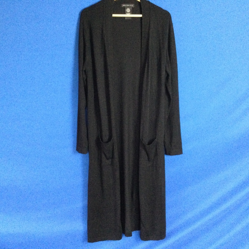 Joan Vass Medium Long duster Open Cardigan Black Knit